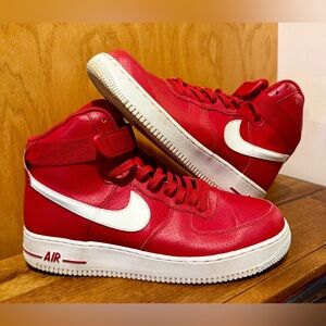 Nike Air Force 1 High Mens Size 10 Red White Athletic Leather Shoes Sneakers